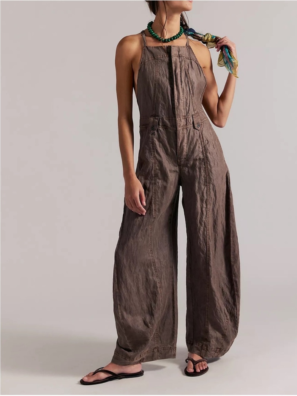Free People Sylvia Barrel One-Piece Jumpsuit in Double Espresso Brown NWT